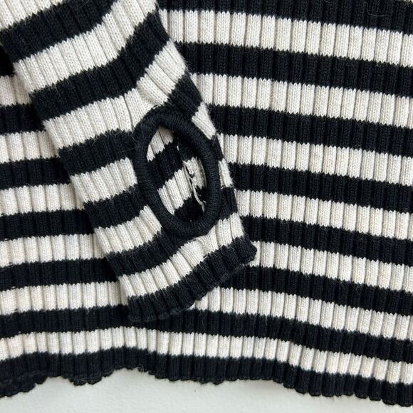 Margaret O'Leary Black & White Striped Snap Turtleneck Top Lightweight Sweater L - Picture 7 of 14